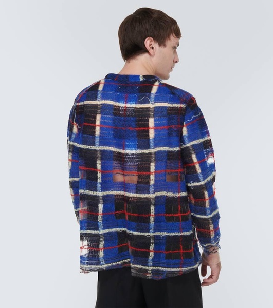 Distressed checked mohair-blend sweater