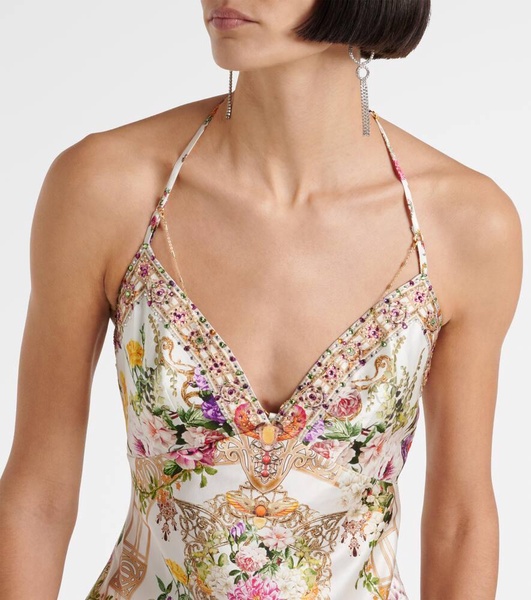 Chain-detail silk maxi dress