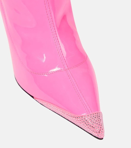 Crystal-embellished faux leather ankle boots