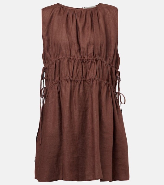 Gathered linen minidress