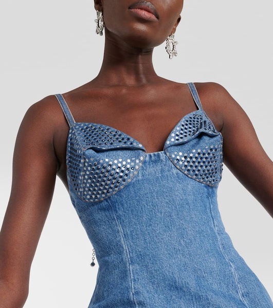 Crystal-embellished denim minidress