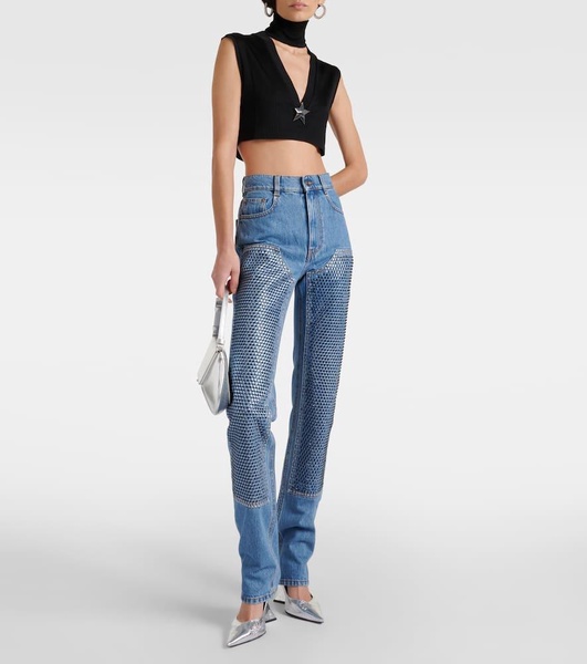 Crystal-embellished high-rise straight jeans