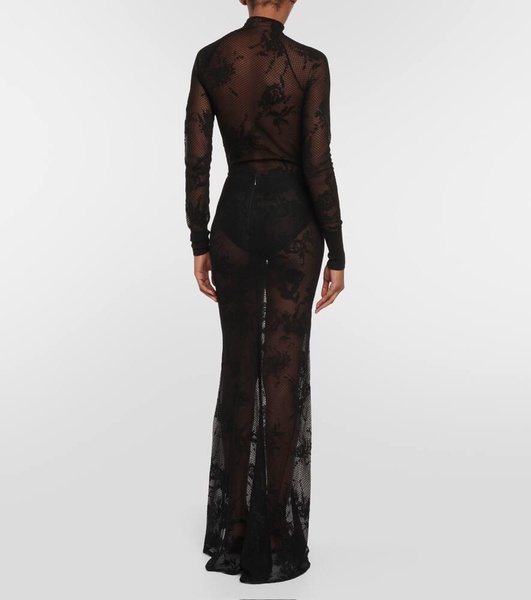 Floral mesh maxi skirt
