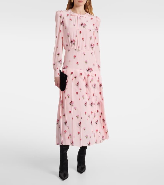 Floral pleated silk midi dress