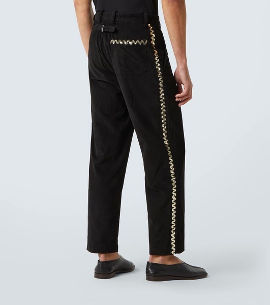 Sequined cotton corduroy straight pants