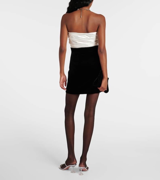 Bow-detail strapless velvet minidress