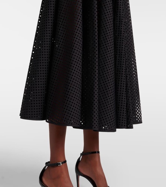 Cotton-blend midi skirt
