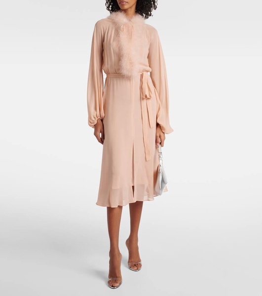 Georg feather-trimmed midi dress