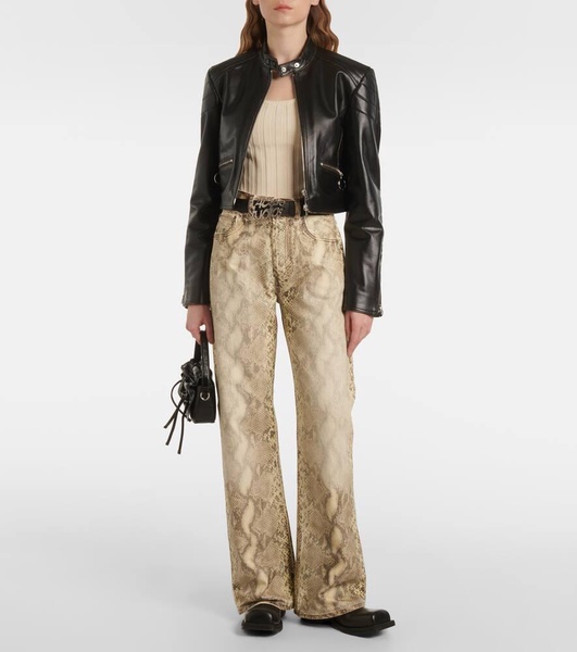 Snake-print mid-rise wide-leg jeans 