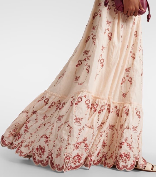 Achiote Florero embroidered linen maxi dress