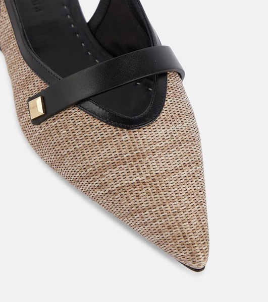 Leather-trimmed slingback flats