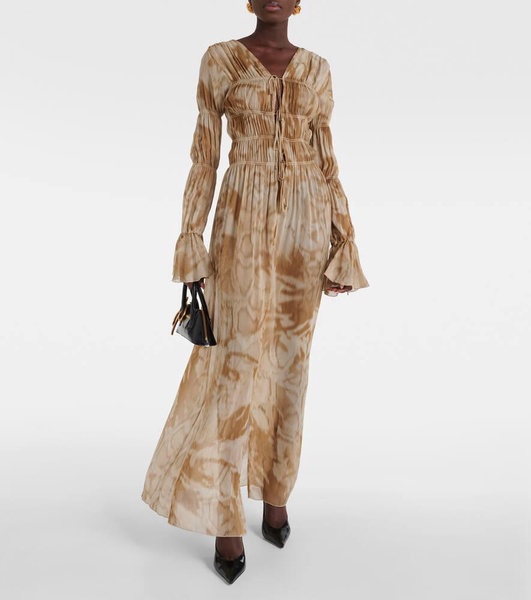 Printed ruched maxi dress