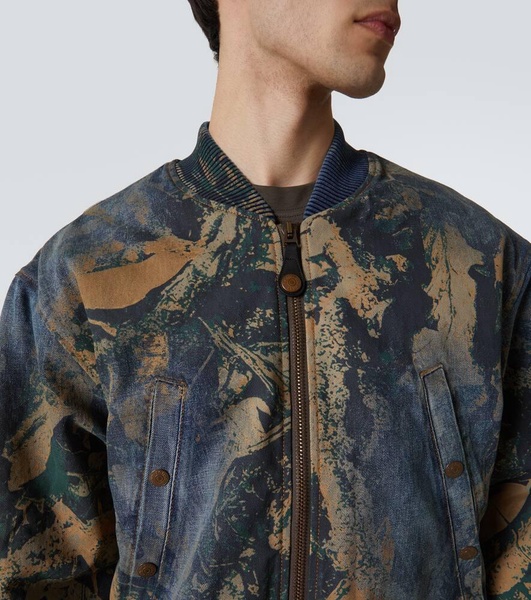 Printed denim bomber jacket