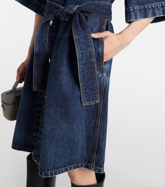 Corduroy-trimmed denim minidress