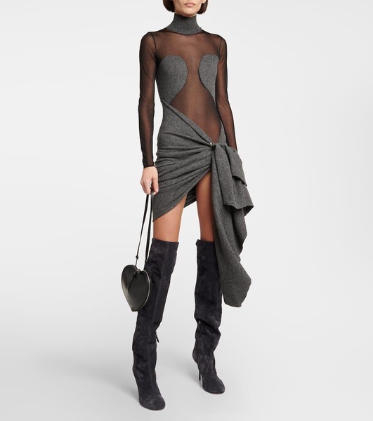 Mesh and wool draped minidress