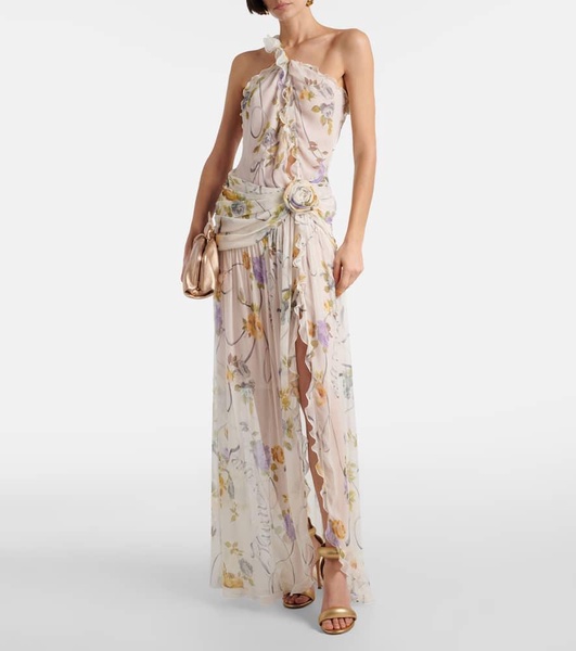 Floral silk creponne maxi dress