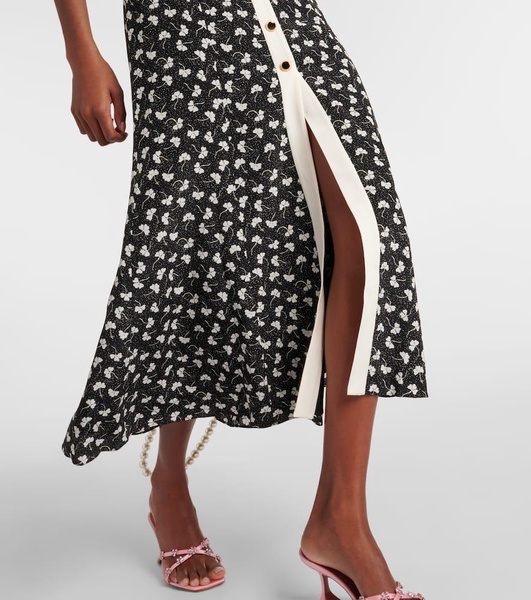 Bow-detail printed silk maxi dress