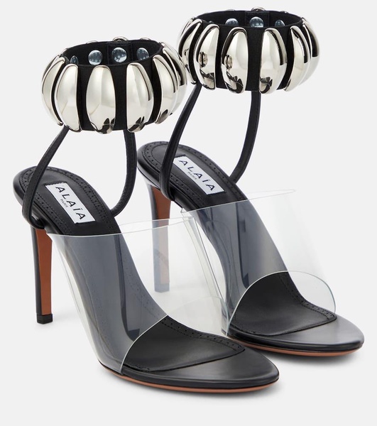 Embellished leather and PU sandals