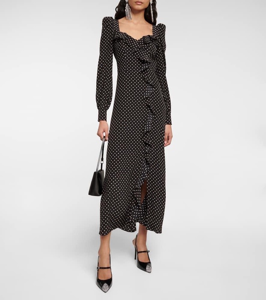 Polka-dotted silk midi dress