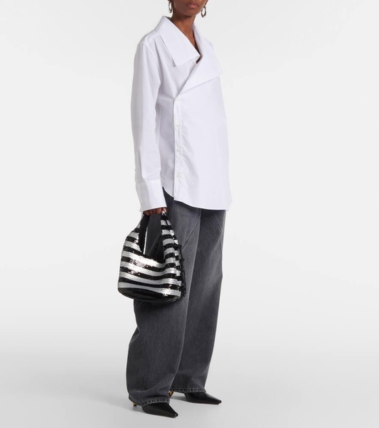 Mini striped sequined tote bag