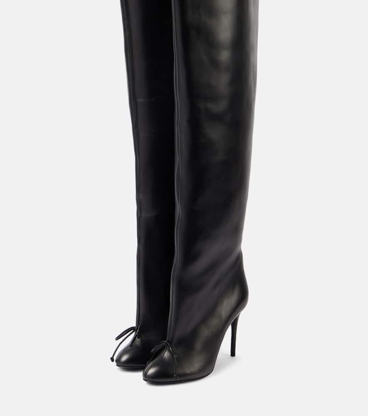 Bow-detail leather over-the-knee boots
