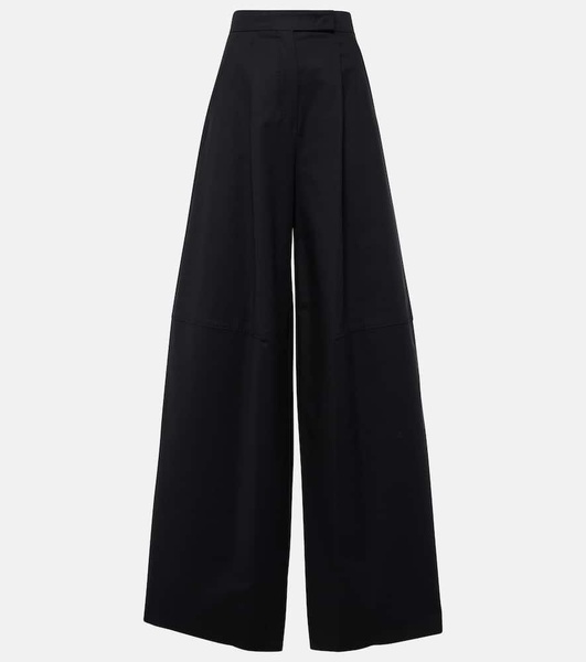 Pleated cotton wide-leg pants