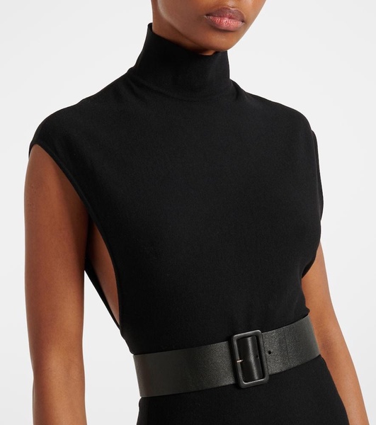 Belted wool-blend maxi dress