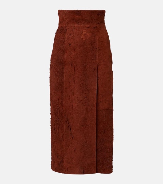 High-rise suede midi skirt