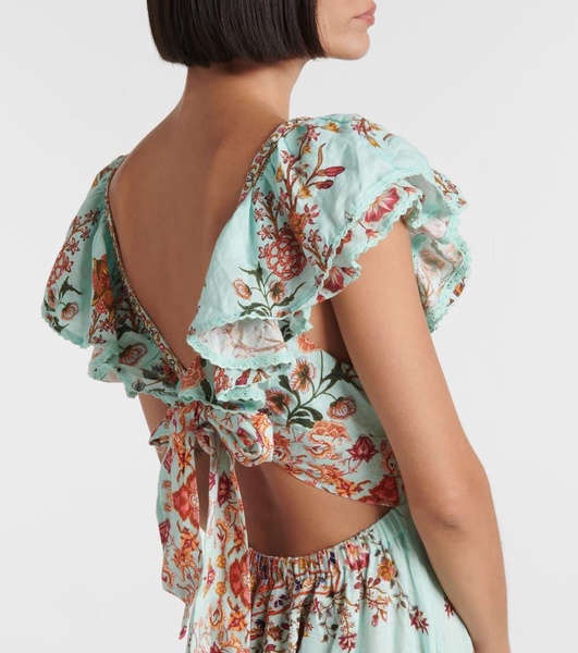 Floral tiered linen maxi dress