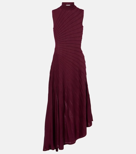 Asymmetric virgin wool midi dress