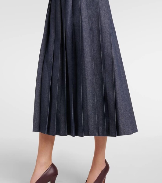 Vale pleated denim midi skirt