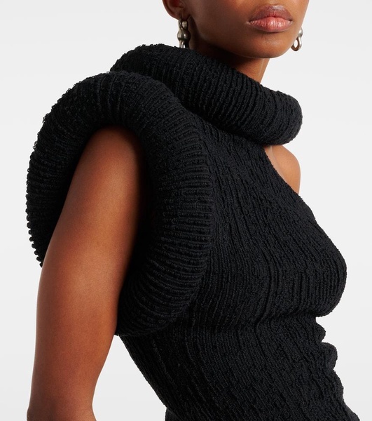 Asymmetric knitted wool-blend top