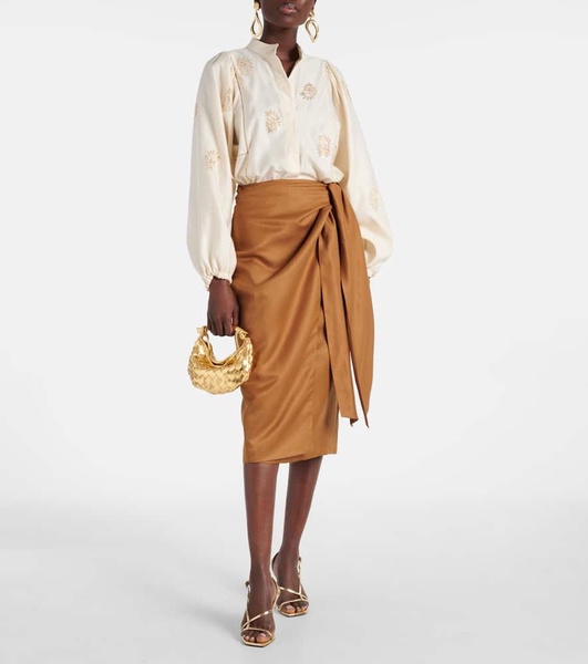 Linen and silk wrap skirt