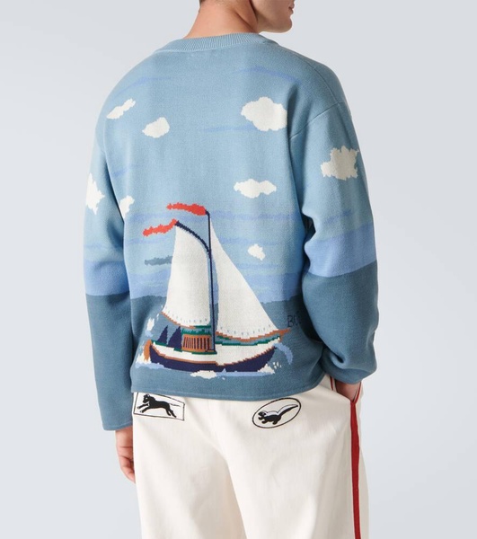 Pinafore bow-detail cotton jacquard sweater