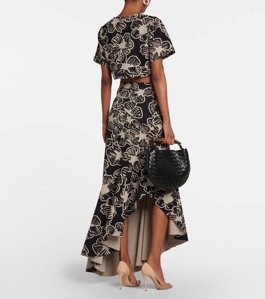 Asymmetric printed maxi skirt