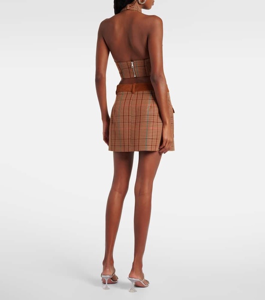 Checked halterneck wool-blend top