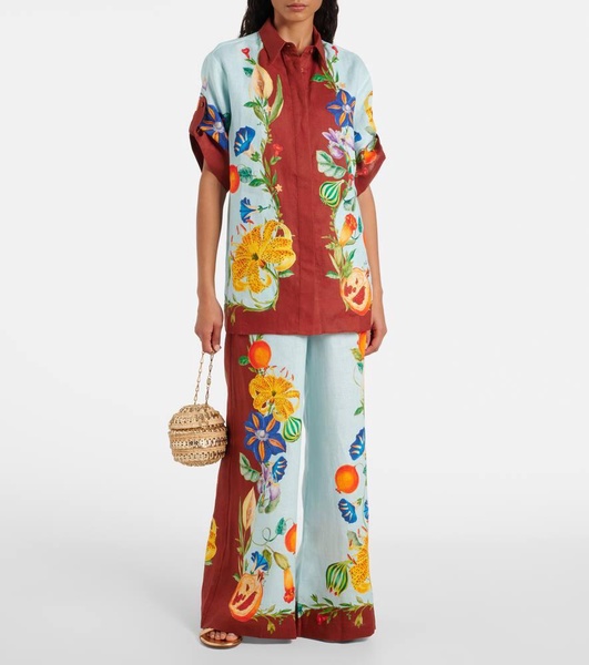 Dahlia floral linen wide-leg pants