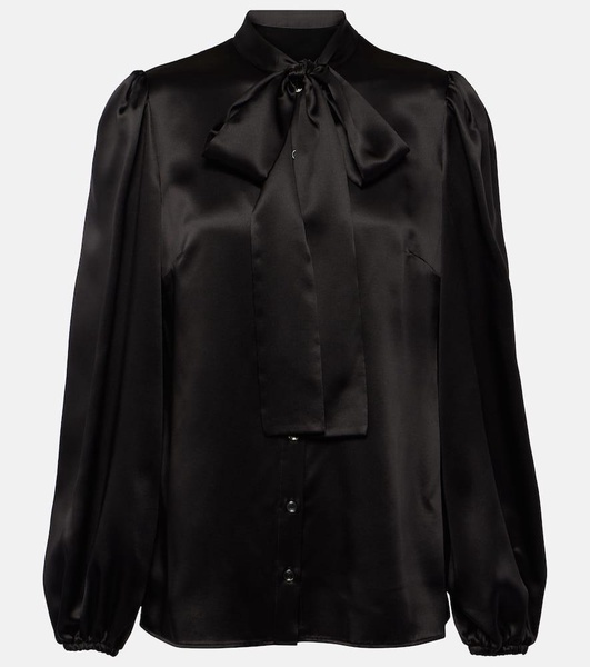 Bow-detail silk satin blouse