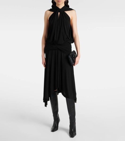 Draped ruched crêpe jersey midi dress