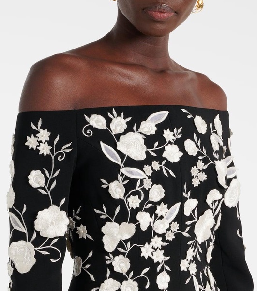 Embroidered off-shoulder midi dress