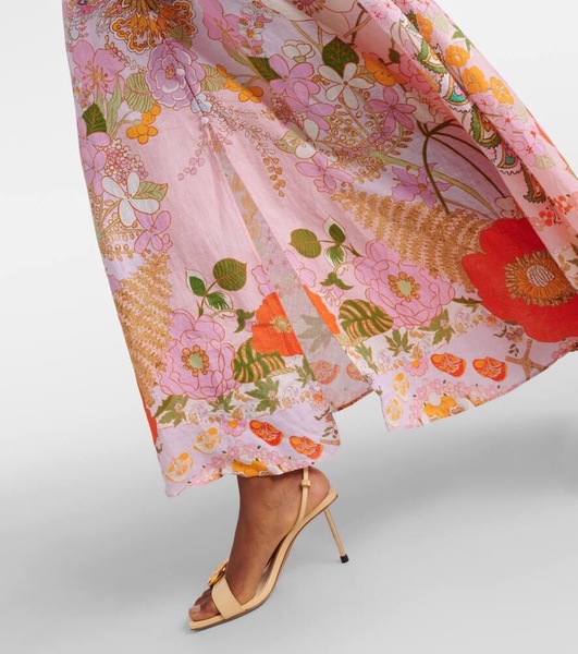 Embellished floral linen maxi dress