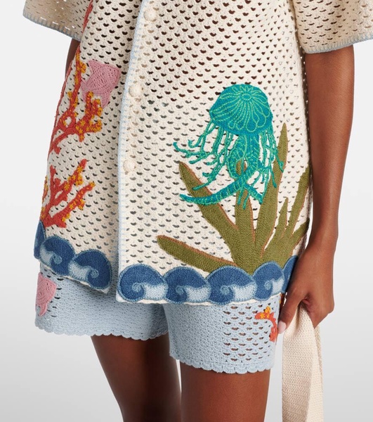 Splash embroidered crochet cotton shirt