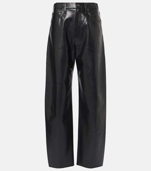 Luna high-rise leather-blend barrel-leg jeans