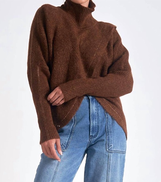 cross front sweater in dark tan