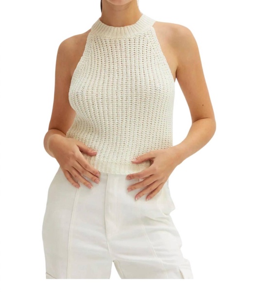 audrey chunky knit halter top in white