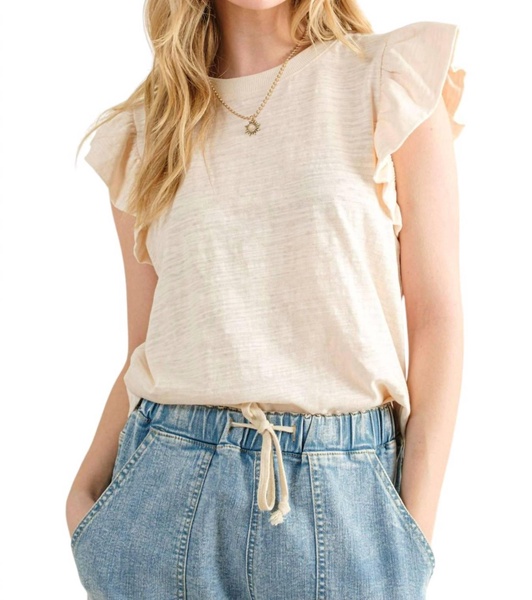going astray ruffle sleeve tee in ivory