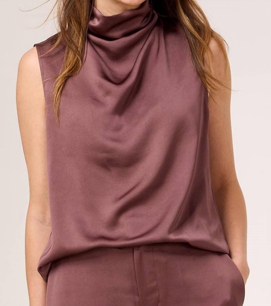 luxe satin drape tank in chai