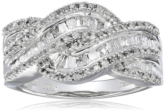 Amazon Essentials 10k White Gold and Diamond Twist Ring (1/2 cttw, I-J Color, I3 Clarity), (previously Amazon Collection)