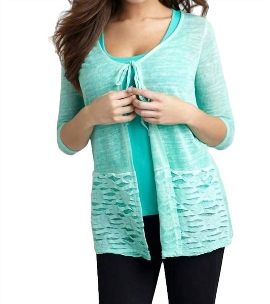 tie-front melange cardigan in teal