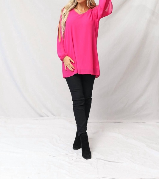 meg chiffon slit top in hot pink